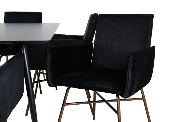 Imagine Masă de dining Silar - 180 cm - Black Melamine / Black Legs + Scaun Petra - Distressed Copper / Black Velvet_6