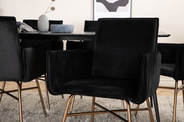 Imagine Masă de dining Silar - 180 cm - Black Melamine / Black Legs + Scaun Petra - Distressed Copper / Black Velvet_6