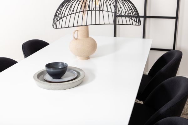 Imagine Masa de dining Jimmy, alb negru HPL + scaun de dining de catifea, picioare negre, material negru_6