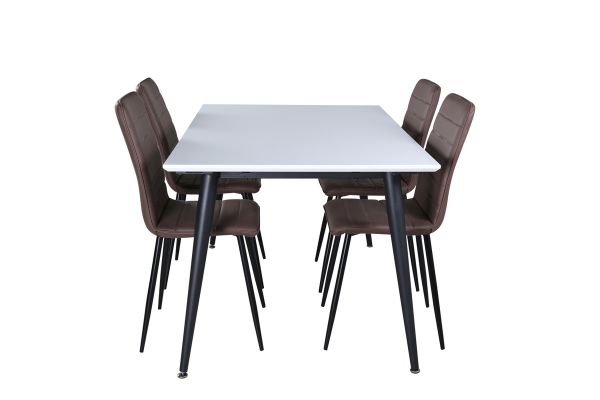 Imagine Masa de dining Jimmy, alb negru HPL+ 6 scaune de dining Windu Lyx, negru maro Micro Fibre_4