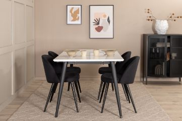 Imagine Masa de dining Jimmy, alb-negru HPL+Velvet Scaun de dining, picioare negre, material negru_4