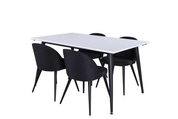 Imagine Masa de dining Jimmy, alb-negru HPL+Velvet Scaun de dining, picioare negre, material negru_4