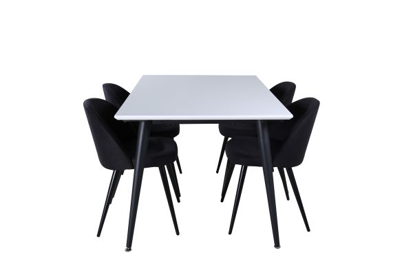 Imagine Masa de dining Jimmy, alb-negru HPL+Velvet Scaun de dining, picioare negre, material negru_4