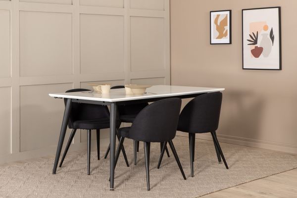 Imagine Masa de dining Jimmy, alb-negru HPL+Velvet Scaun de dining, picioare negre, material negru_4