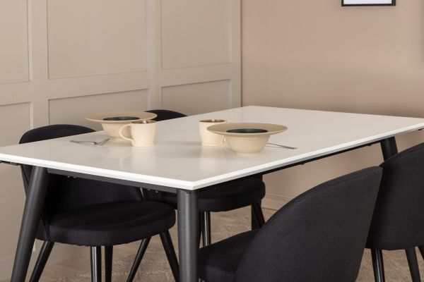 Imagine Masa de dining Jimmy, alb-negru HPL+Velvet Scaun de dining, picioare negre, material negru_4