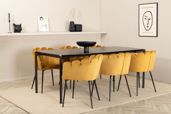 Imagine Masa dining 190 cm finisaj negru Pelle cu 6 scaune