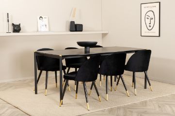 Imagine Masa de dining Pelle, negru negru Negru+Scaun de dining din catifea cu Brass, negru negru_6