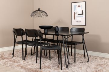 Imagine Masa de dining Pippi - Negru / Furnir negru + Scaun de dining Polly - Negru / Negru _6