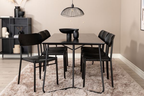 Imagine Masa de dining Pippi - Negru / Furnir negru + Scaun de dining Polly - Negru / Negru _6