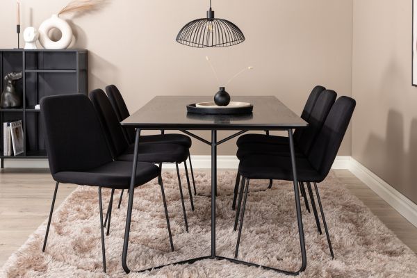 Imagine Masa de dining Petra, Veneer Negru + Scaun de dining Muce, Picioare Negre, Material Negru_6