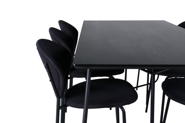 Imagine Masa de dining Petra, Furnir Negru + Scaun de dining Vault, Picioare Negre, Material Textil Negru_6