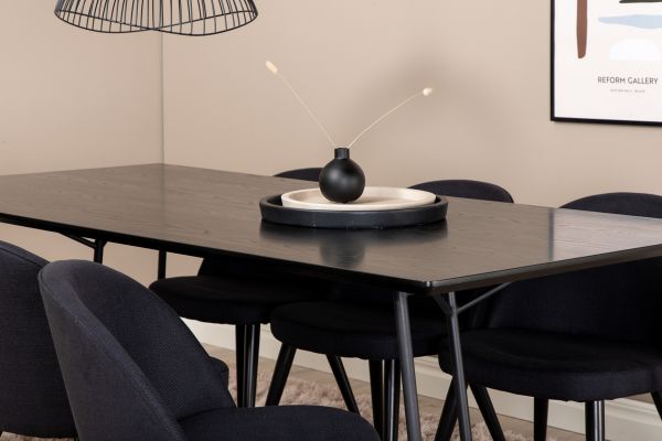 Imagine Masa de dining Petra, Furnir negru + Scaun de dining din catifea, Picioare negre, Material textil negru_6