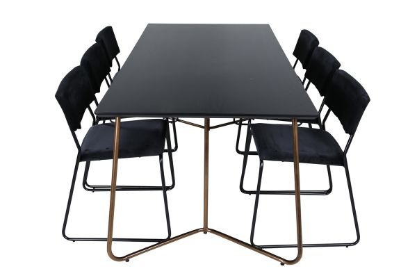 Imagine Masa de dining Petra, Cupru Distressed Black Veneer+Kenth Scaun, Negru Catifea Neagra_6