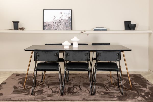 Imagine Masa de dining Petra, Cupru Distressed Black Veneer+Kenth Scaun, Negru Catifea Neagra_6