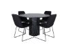 Imagine Masa de dining rotunda Marbs, sticla neagra marmura + scaun de dining Muce, picioare negre, material textil negru_4