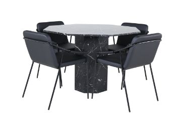 Imagine Marbs Round Dining Table - Black / Black Glass Marble+Tvist Chair - Black / Black PU_4