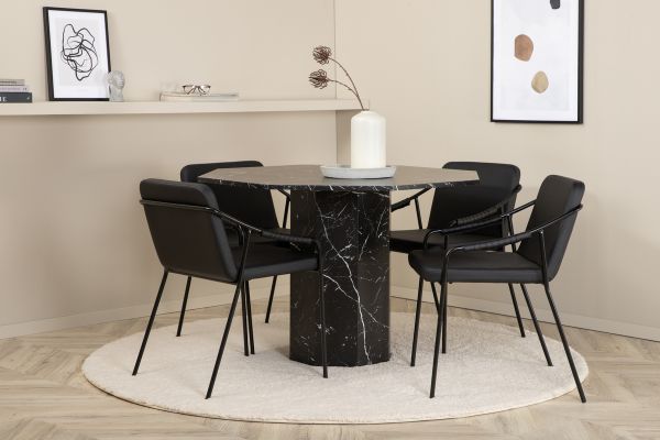 Imagine Marbs Round Dining Table - Black / Black Glass Marble+Tvist Chair - Black / Black PU_4