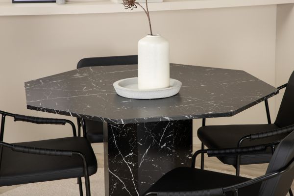 Imagine Marbs Round Dining Table - Black / Black Glass Marble+Tvist Chair - Black / Black PU_4