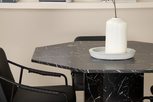 Imagine Marbs Round Dining Table - Black / Black Glass Marble+Tvist Chair - Black / Black PU_4