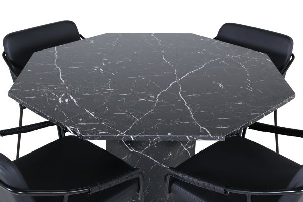 Imagine Marbs Round Dining Table - Black / Black Glass Marble+Tvist Chair - Black / Black PU_4