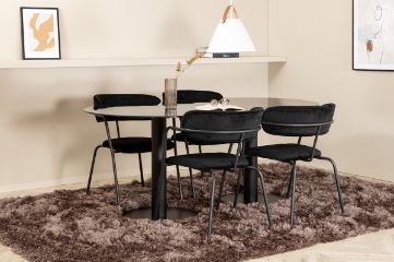 Imagine Please fully translate Pillan Oval Dining Table , Black Black Glass Marble+Arrow armchair , Black Legs , Black Velvet_4