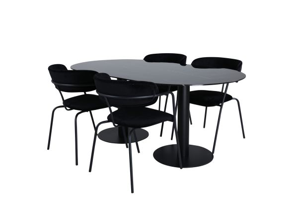 Imagine Please fully translate Pillan Oval Dining Table , Black Black Glass Marble+Arrow armchair , Black Legs , Black Velvet_4