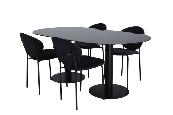 Imagine Masa de dining ovala Pillan, negru sticla marmura + scaun de dining Vault, picioare negre, material negru_4