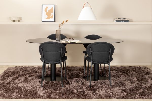 Imagine Masa de dining ovala Pillan, negru sticla marmura + scaun de dining Vault, picioare negre, material negru_4