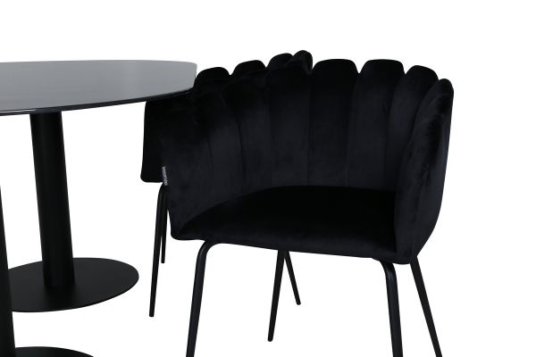 Imagine Masa de dining ovala Pillan, sticla neagra marmura + Limhamn, scaun, catifea neagra_4