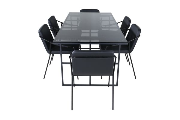 Imagine Masa de dining Leif - Negru / Sticla neagra fumurie + Scaun Tvist - Negru / Piele neagra_6