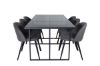 Imagine Masa de dining Leif, sticla neagra fumurie + scaune cu cusaturi din catifea, negru gri microfibră_6