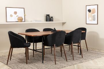 Imagine Masa de dining Uno, Furnir Nuc Negru+Scaun de Dining Arch, Picioare de Nuc, Textil Negru_6