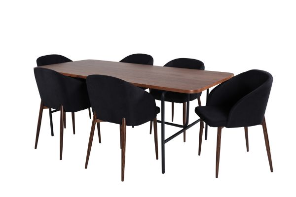 Imagine Masa de dining Uno, Furnir Nuc Negru+Scaun de Dining Arch, Picioare de Nuc, Textil Negru_6