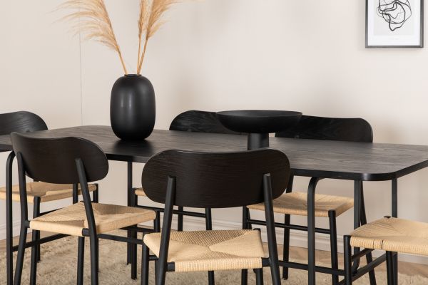 Imagine Masa de dining Uno - Negru / Furnir negru + Scaun de dining Polly - Negru / Naturale _6