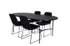 Imagine Masa de dining ovala Skate, furnir negru + 4 scaune de dining Muce, picioare negre, material textil negru