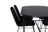 Imagine Masa de dining ovala Skate, furnir negru + 4 scaune de dining Muce, picioare negre, material textil negru