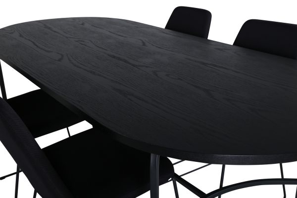 Imagine Masa de dining ovala Skate, furnir negru + 4 scaune de dining Muce, picioare negre, material textil negru