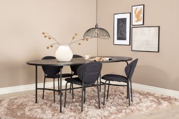 Imagine Masa de dining Skate Oval, Furnir Negru+4 Scaune de dining Vault, Picioare Negre, Material textil Negru