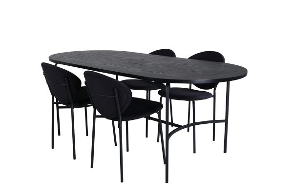 Imagine Masa de dining Skate Oval, Furnir Negru+4 Scaune de dining Vault, Picioare Negre, Material textil Negru