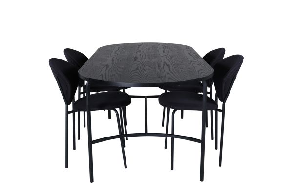 Imagine Masa de dining Skate Oval, Furnir Negru+4 Scaune de dining Vault, Picioare Negre, Material textil Negru