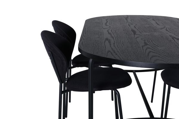 Imagine Masa de dining Skate Oval, Furnir Negru+4 Scaune de dining Vault, Picioare Negre, Material textil Negru