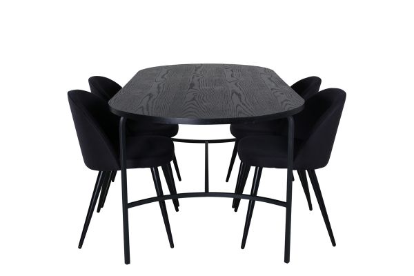 Imagine Masa de Dining ovala Skate, Furnir negru + scaun de Dining din catifea, Picioare negre, Material negru_4