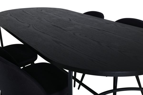 Imagine Masa de Dining ovala Skate, Furnir negru + scaun de Dining din catifea, Picioare negre, Material negru_4