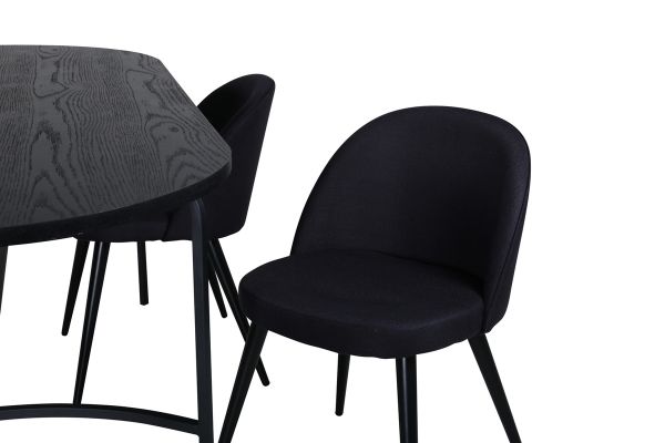 Imagine Masa de Dining ovala Skate, Furnir negru + scaun de Dining din catifea, Picioare negre, Material negru_4