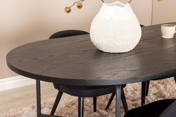 Imagine Masa de Dining ovala Skate, Furnir negru + scaun de Dining din catifea, Picioare negre, Material negru_4