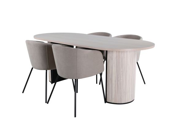 Imagine Masa de dining ovala Bianca, White Wash Black Veneer+Berit Scaun, Black Beige Fabric (poliester in )_4