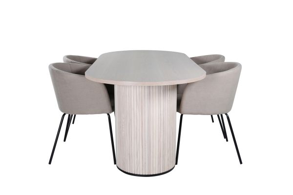 Imagine Masa de dining ovala Bianca, White Wash Black Veneer+Berit Scaun, Black Beige Fabric (poliester in )_4