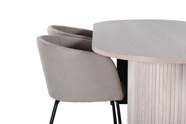 Imagine Masa de dining ovala Bianca, White Wash Black Veneer+Berit Scaun, Black Beige Fabric (poliester in )_4