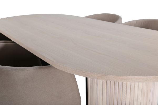 Imagine Masa de dining ovala Bianca, White Wash Black Veneer+Berit Scaun, Black Beige Fabric (poliester in )_4