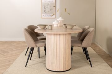 Imagine Masa de dining ovală Bianca, Wash White cu furnir de esență neagră + scaun cusătură de catifea, Black Beige Velvet_4